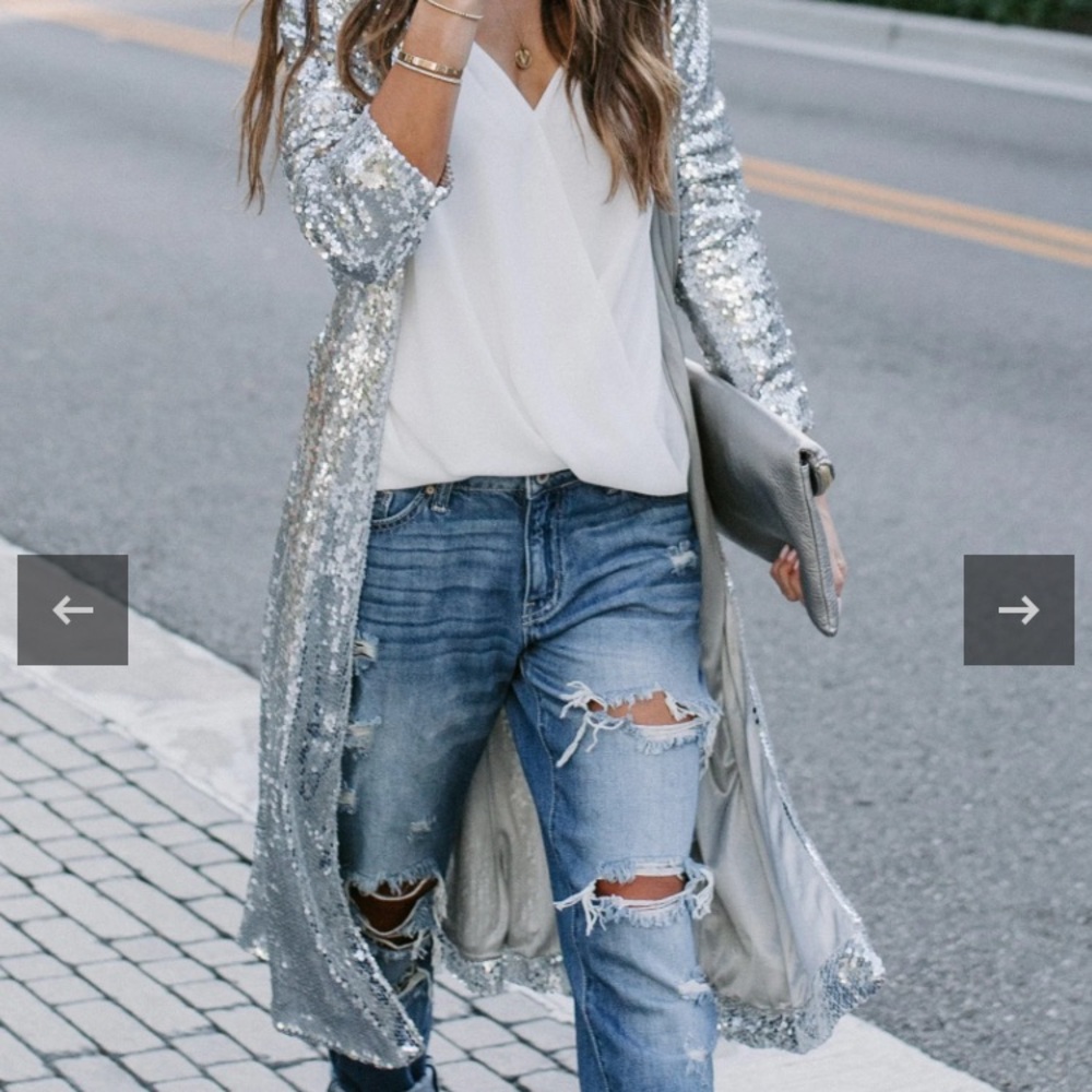 Silver Sequin Long Coat